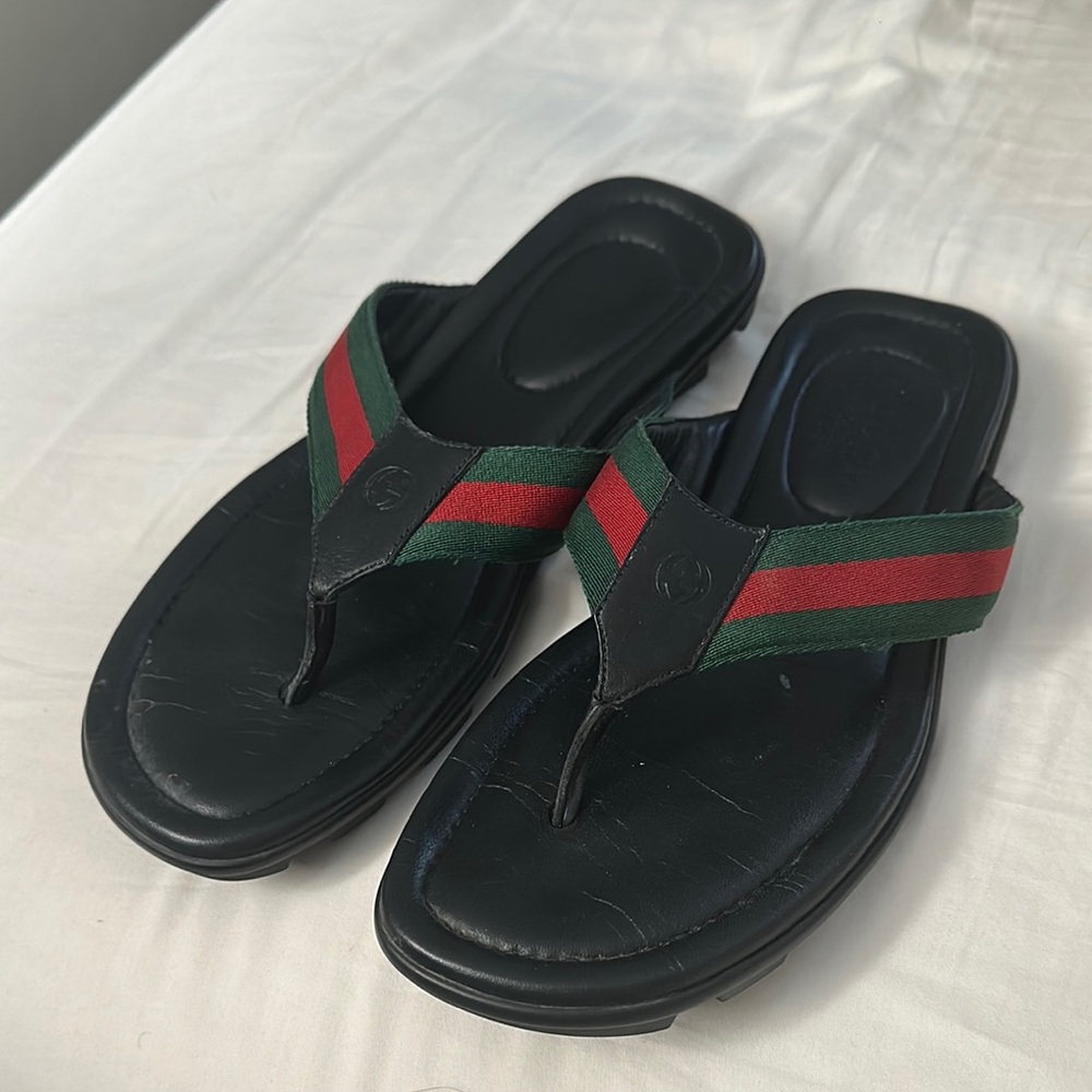 Gucci Web Leather Thong Sandals